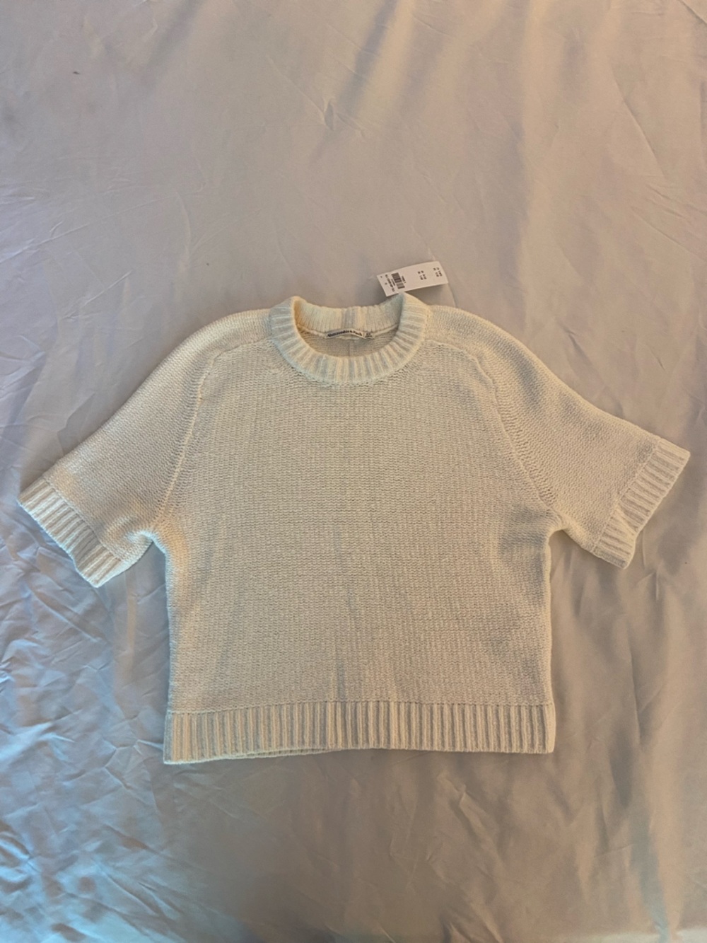 Abercrombie & Fitch Cream Short-Sleeve Crew Sweater